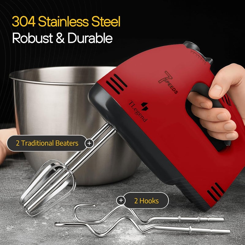 TechnoLegend Hand Mixer Electric Handheld – 7 Speed Ultra Power Electric Mixer Handheld (Red) - Image 5